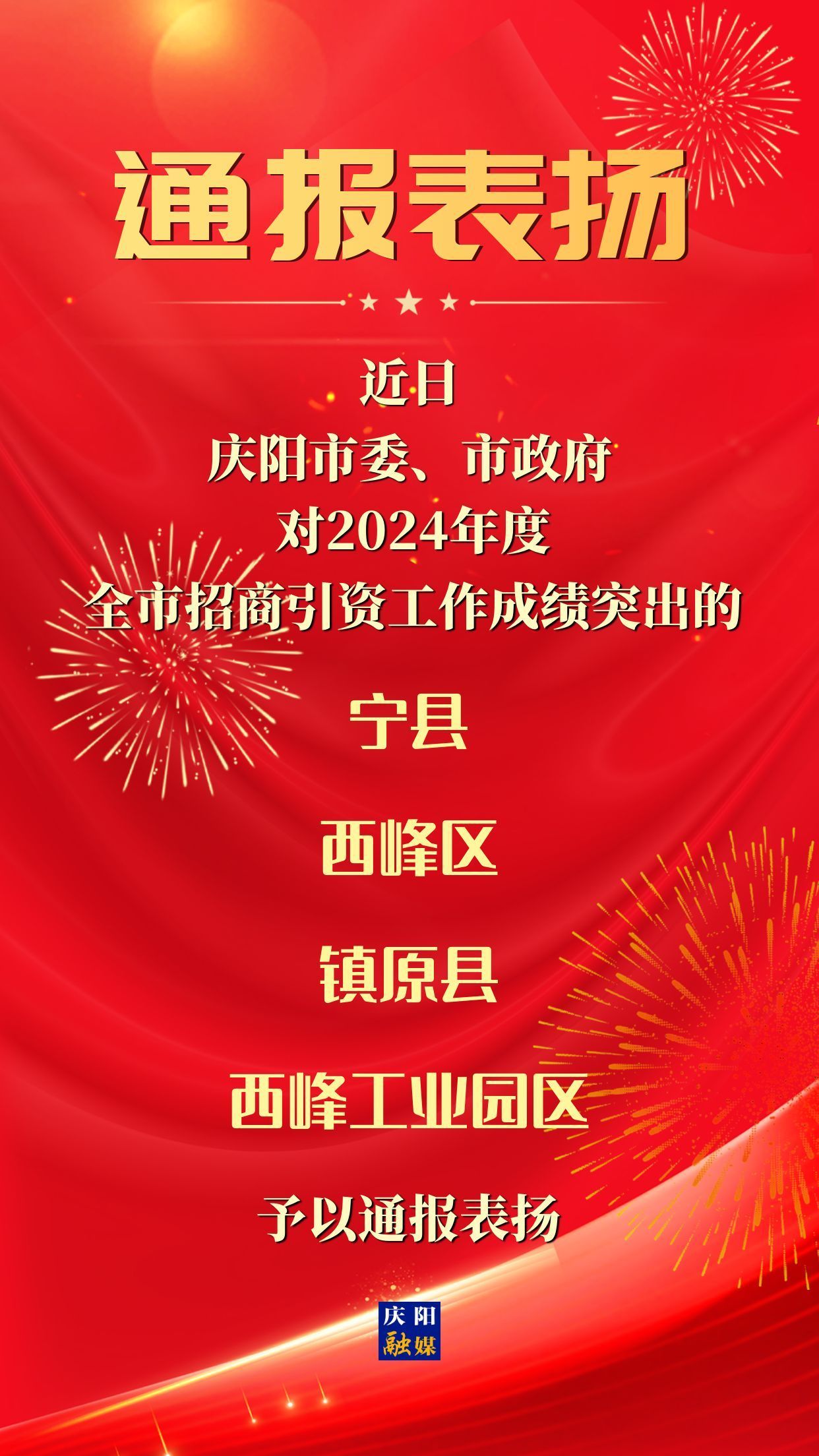 【海報(bào)】慶陽市通報(bào)表揚(yáng)2024年度全市招商引資工作成績突出單位